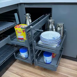 Magic Corner Dish Storage – Pull-Sliding 4 Baskets