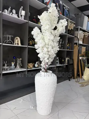 Textured White Vase Cherry Blossom Flower