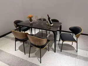 ​High-End 6-Seater Marble Top Dining Table Set With Curve Back Chairs