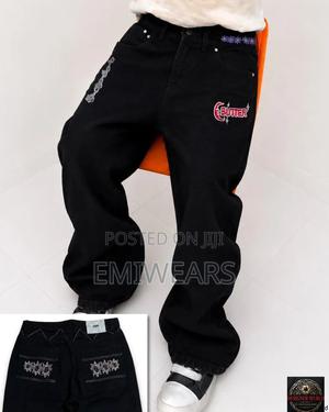 Men's Black Wide-Leg Jeans | "BUTTER" Embroidered Graphic Denim