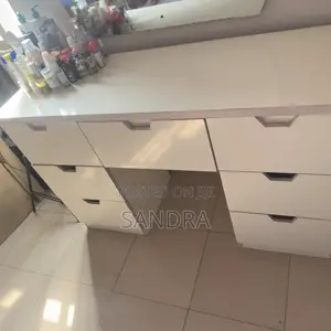 Modern White Dressing Table With 7 Drawers.