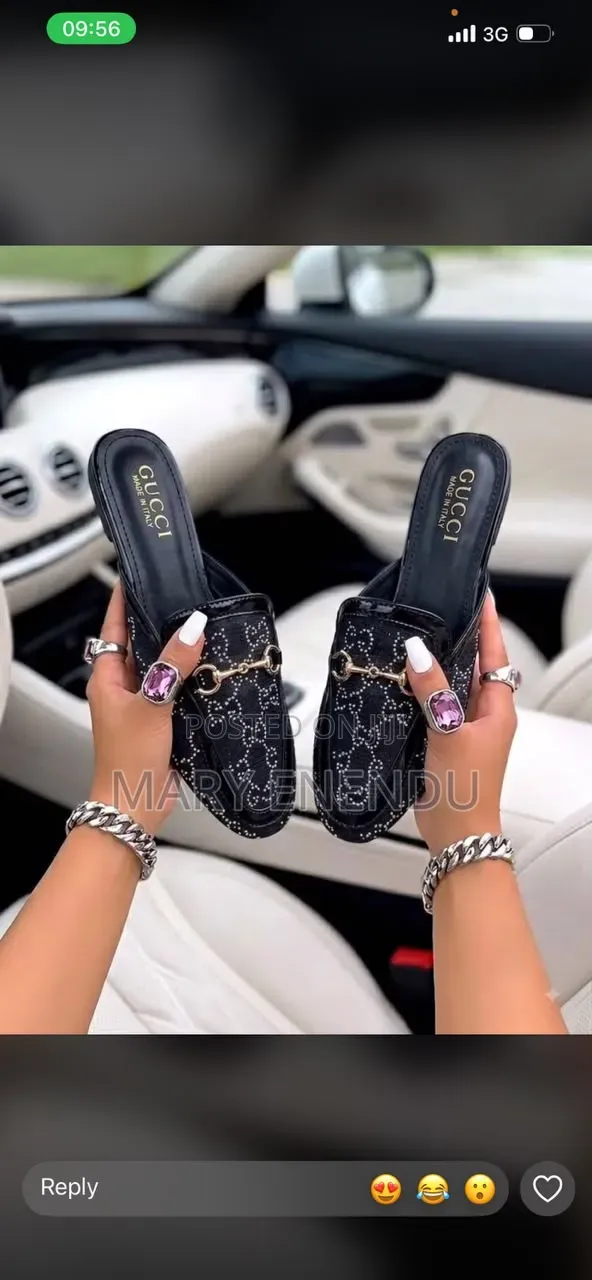Women's GG Pattern Gold Tone Flat Mules