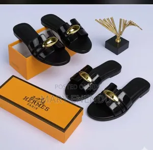 Flat Slide Sandals With Gold Buckle