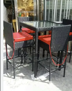 Modern Black Rattan Outdoor Bar Height Dinning Set (5 Piece )