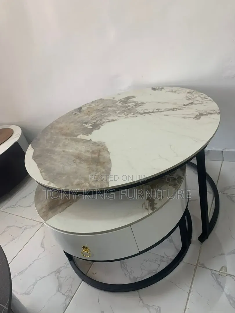 Modern 2-in-1 Nesting Center Table Features a White and Grey Marble