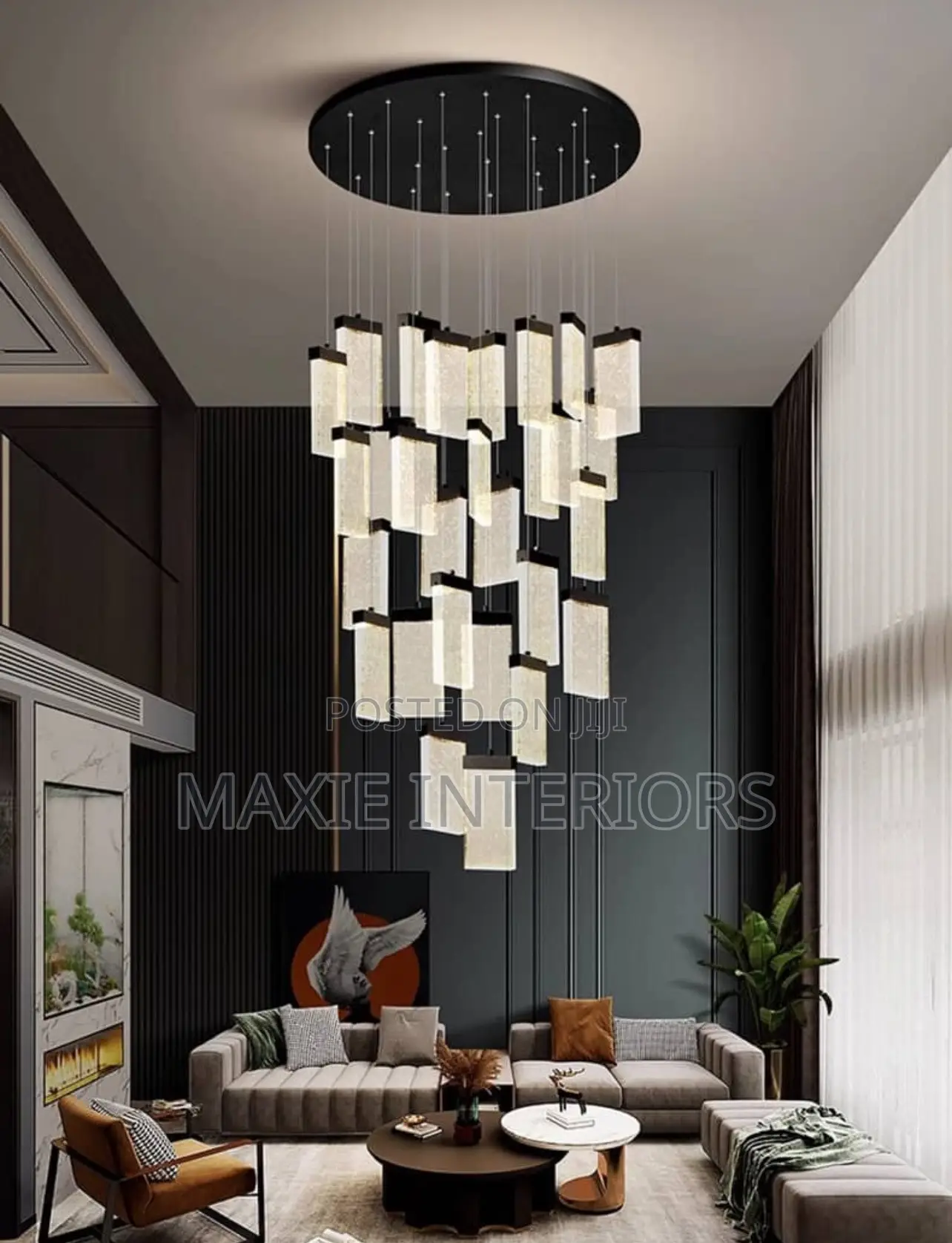 High Ceiling Adjustable Living Room, Staircase Chandelier
