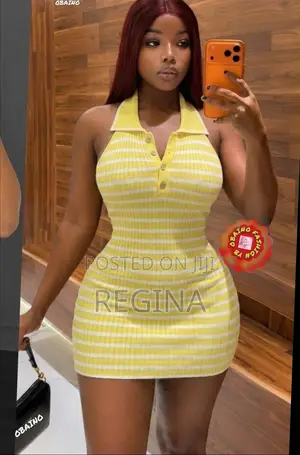 Yellow White Striped Collared Mini Dress