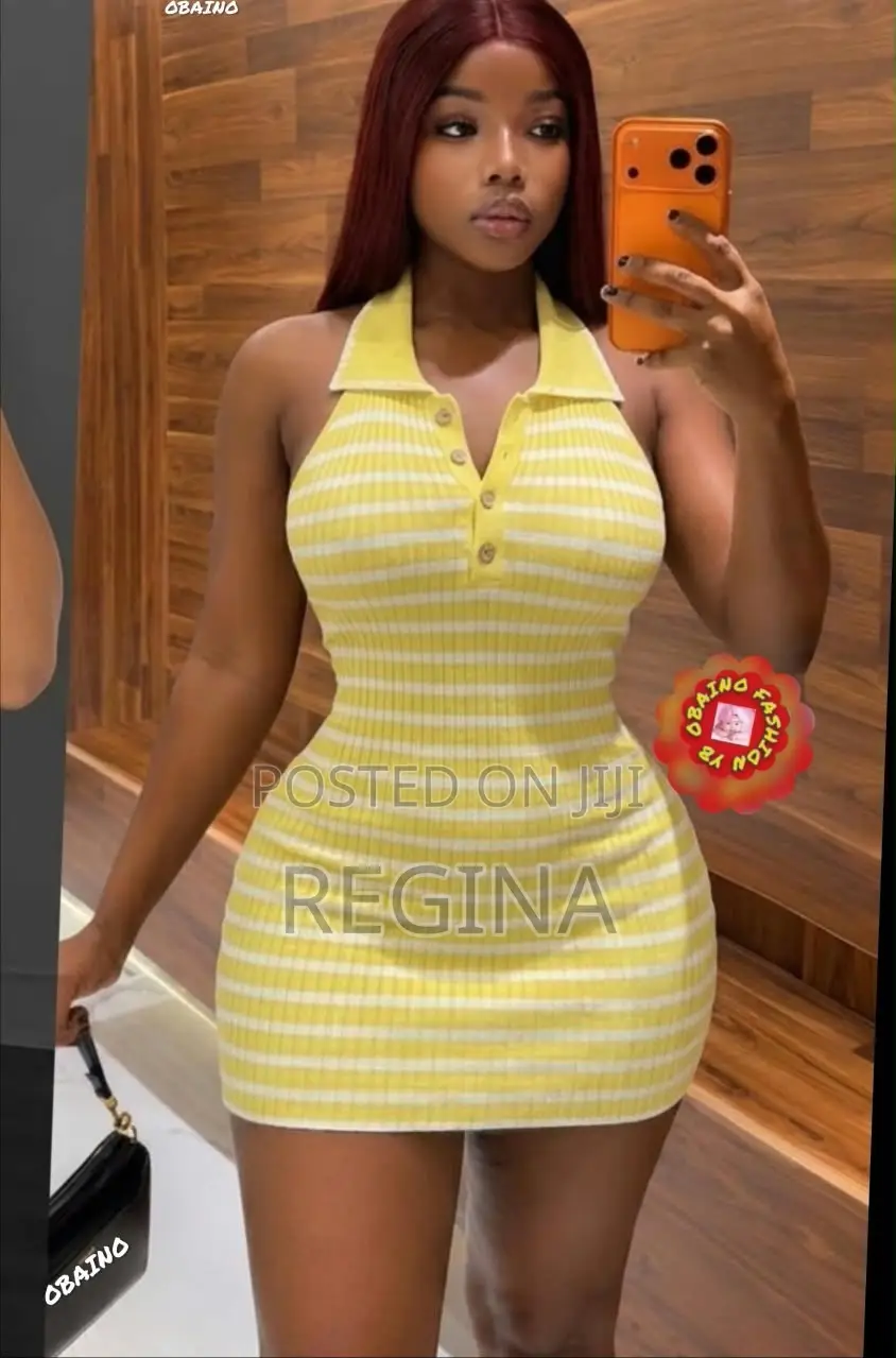 Yellow White Striped Collared Mini Dress