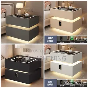 Smart Bedside Table With Safe Lock, Wireless Charger and Sensor Lights