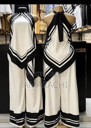 Milky White and Black Ladies Two-Piece Set