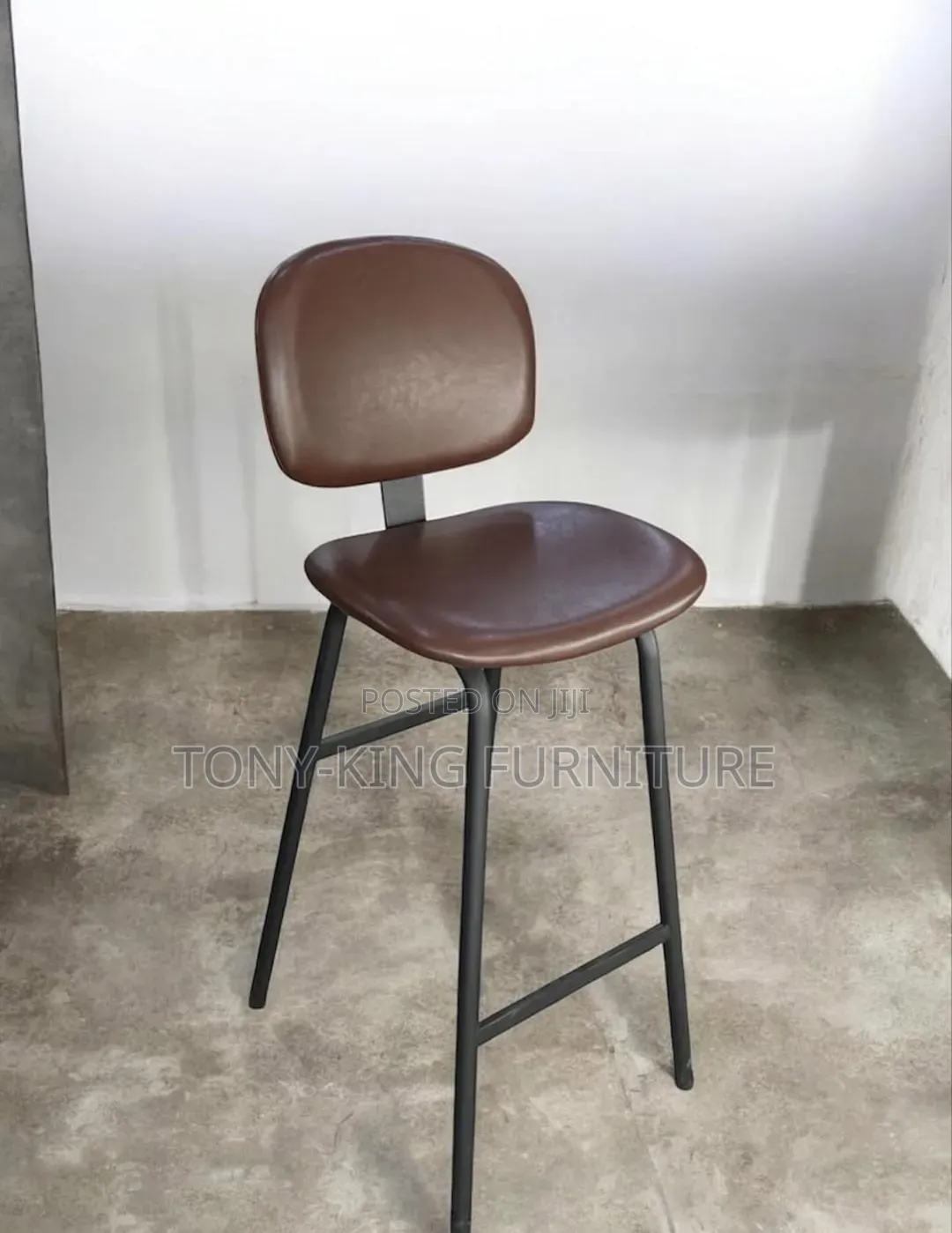 Modern Leather-Padded High Bar Stools With Sleek Black Iron