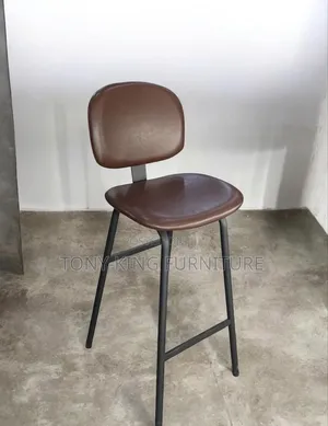 Modern Leather-Padded High Bar Stools With Sleek Black Iron