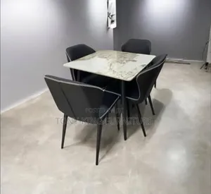 Modern 4-Seater Square Marble-Top Dining Set With a Polished Stone