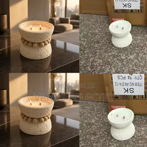 Modern Nordic Ceramic and Wooden Candle Holder With Wooden Wicks