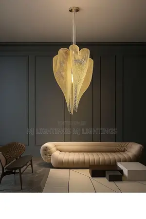 Modern Living Room Chandelier Peach-Shape Metal Bead Curtain