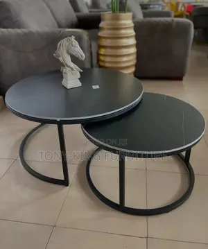Modern 2-in-1 Black Marble Top Center Table Set With Metal Frame