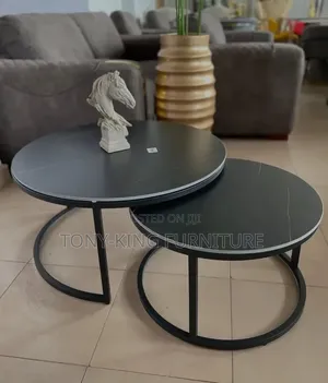 Modern 2-in-1 Black Marble Top Center Table Set With Metal Frame