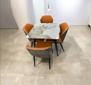 Modern Upholstered Marble Dining Table With 4 Chairs
