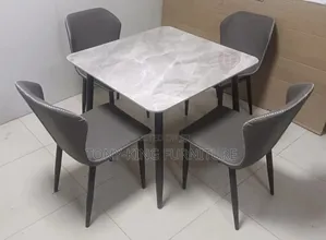 Modern Upholstered Marble Dining Table With 4 Chairs