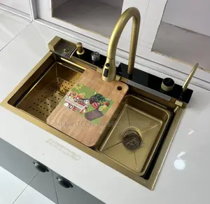 5-Button Multifunctional Gold Digital Kitchen Sink-304 Stainless Steel