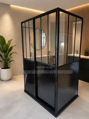 120*90cm Modern Black-Framed Glass Shower Cubicle