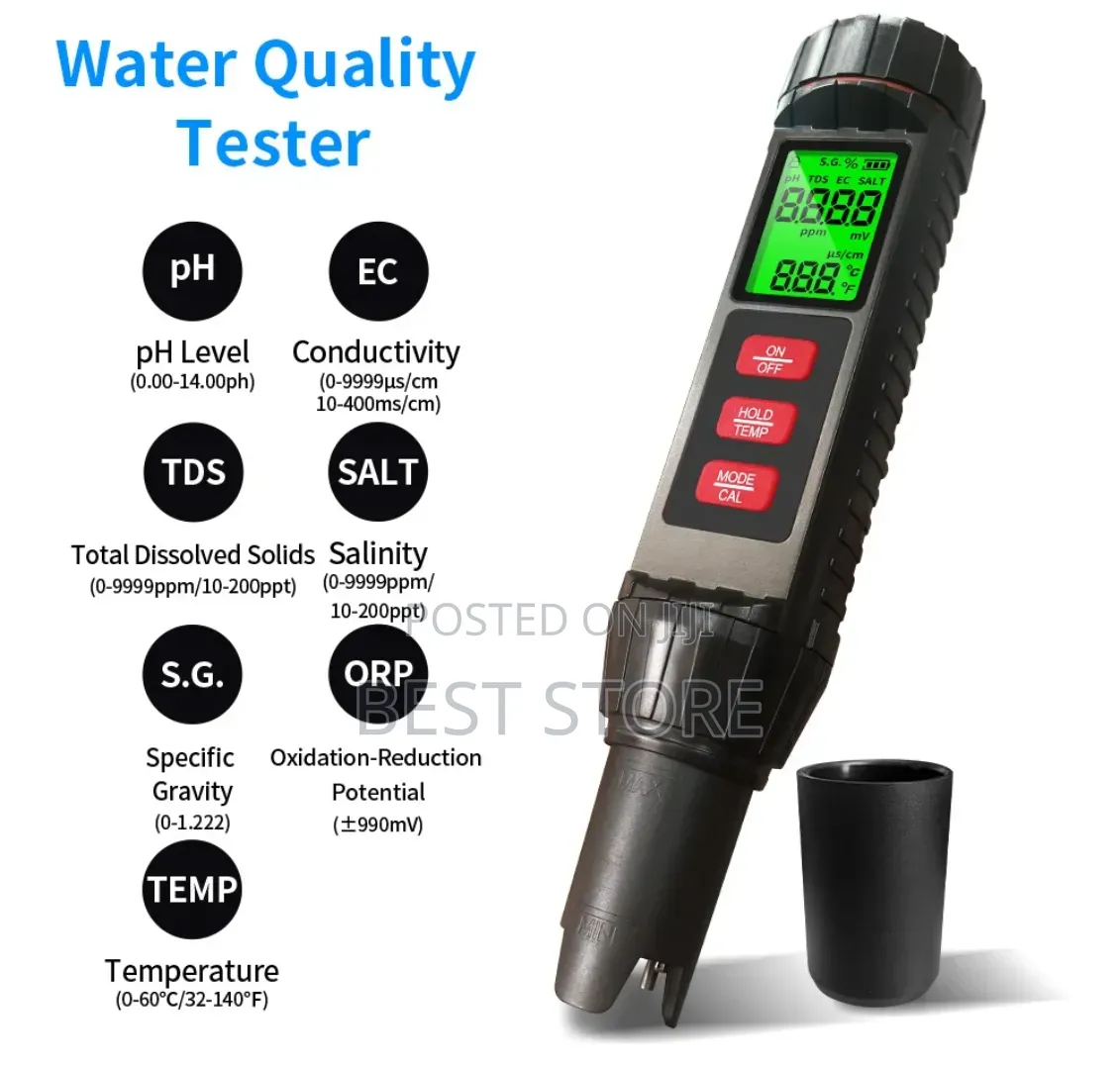 7-in-1 Water Quality Tester pH, TDS, EC,Salinity,Gravity, ORP, Temp