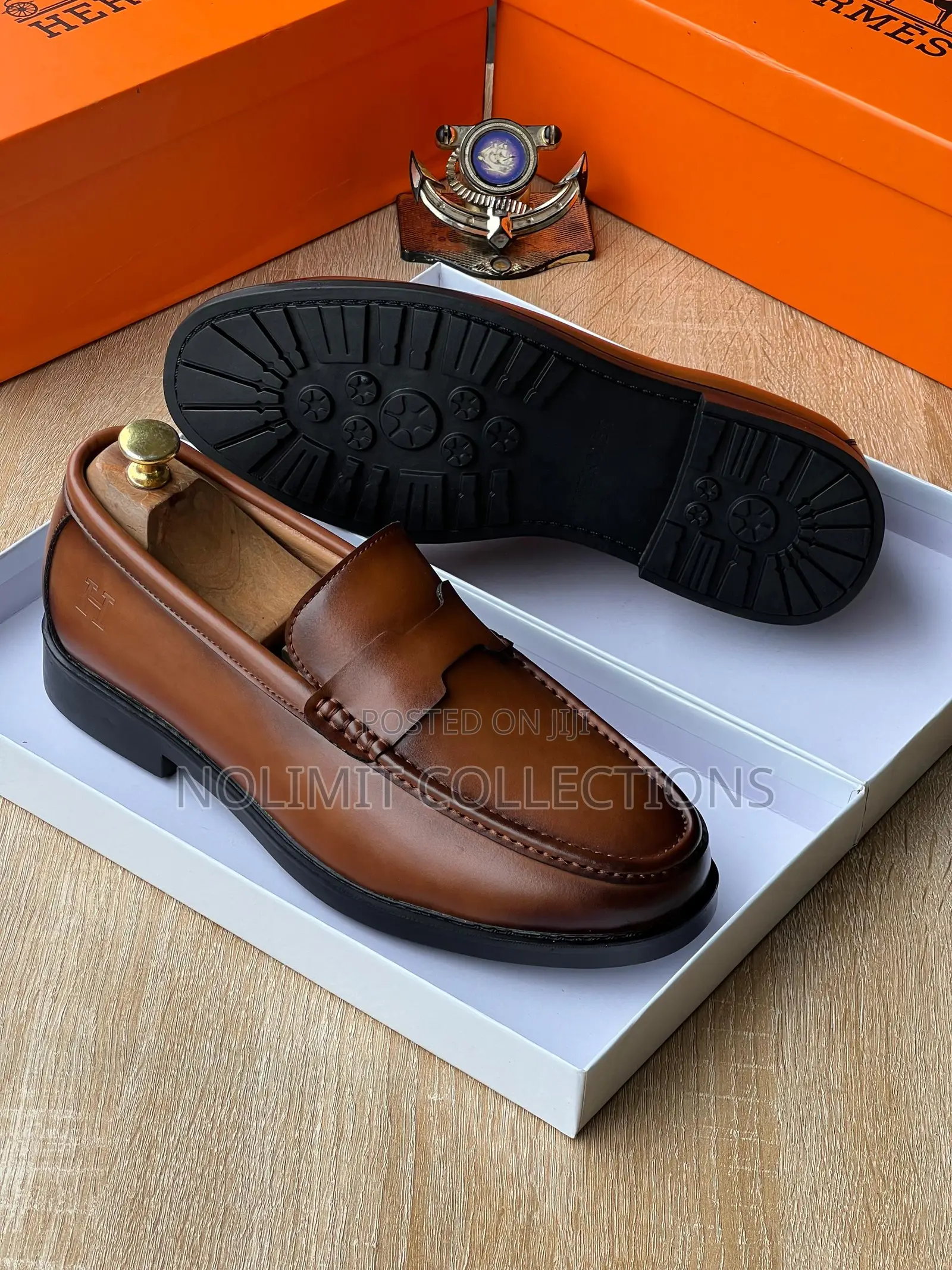 Sleek Hermes Leather Penny Loafers