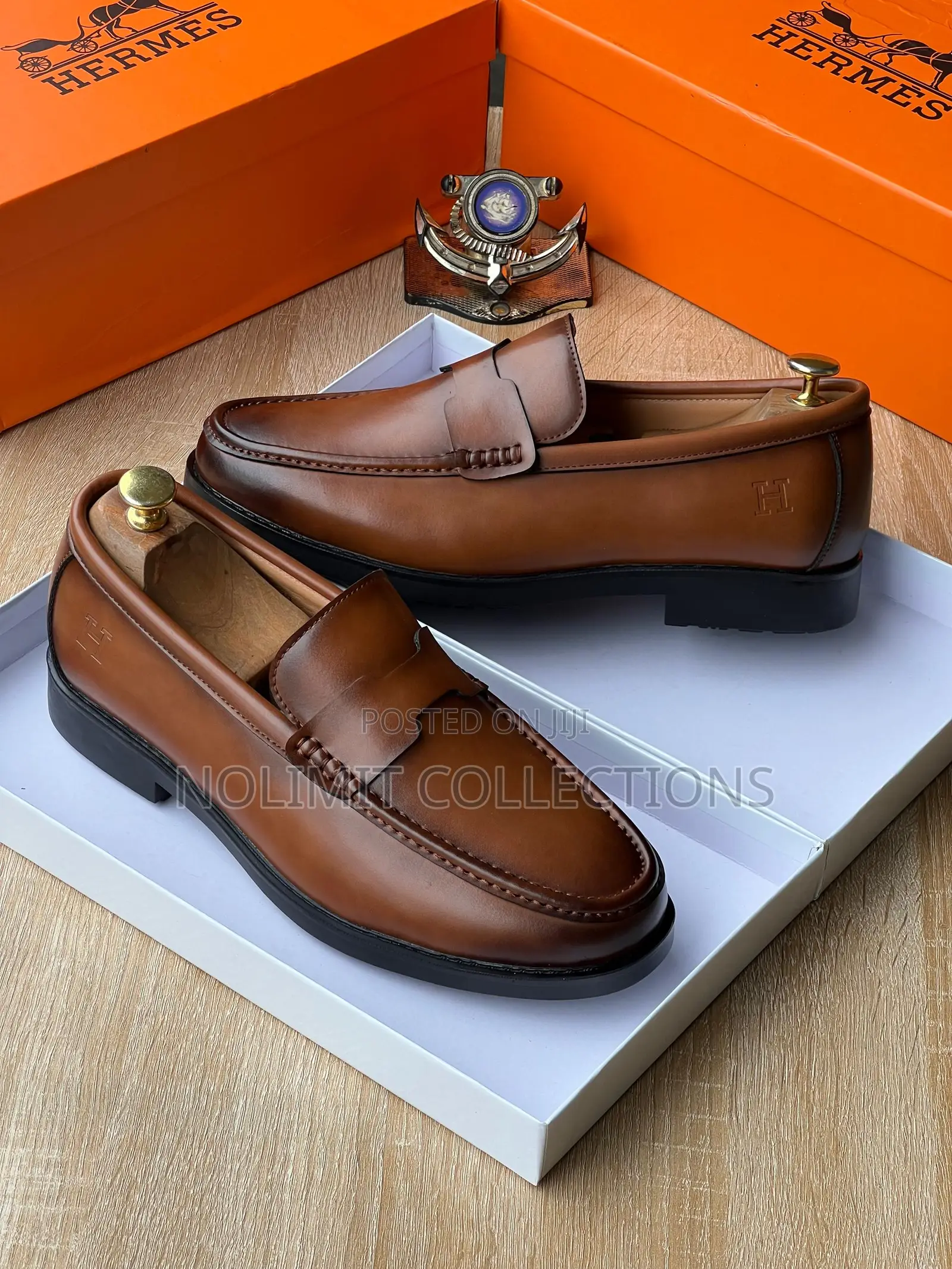 Sleek Hermes Leather Penny Loafers