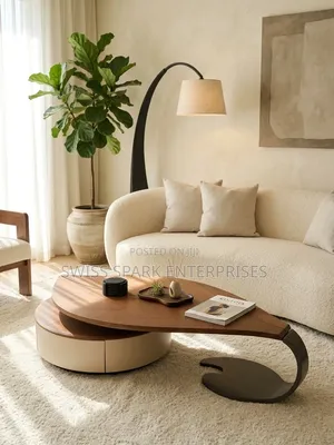 Luxury Sculptural Leaf Table Organic Modern Walnut Beige Design
