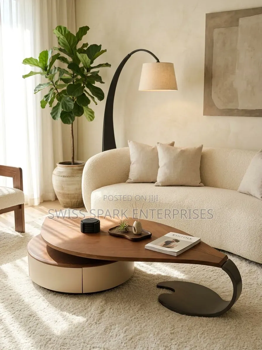 Luxury Sculptural Leaf Table Organic Modern Walnut Beige Design