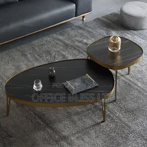 Heavy Luxury Modern Oval Rock Panel Coffee Table - Black