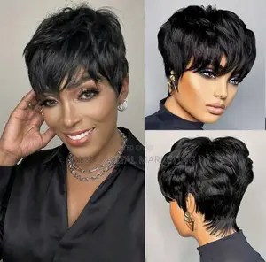 Human Hair Pixie Cut Wigs for Black Women 1B# Short Human Hair Wigs