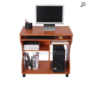 DSK3 Movable Computer Desk W/ Sliding Keyboard Tray + Storage Shelves