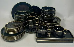 32-Piece Luxury Black/White and Gold European Porcelain Dinnerware Set
