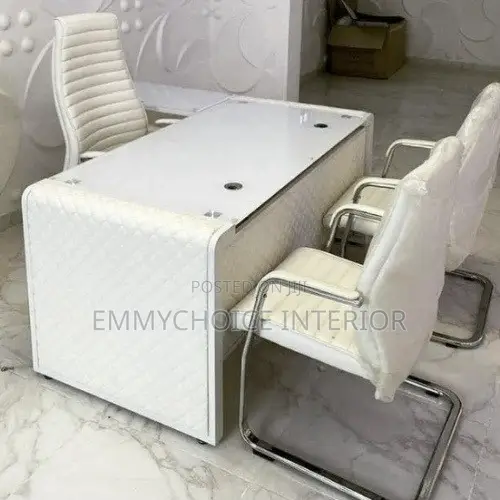Quality Glass Top and Side Leather Office Table