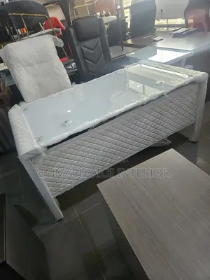 Quality Glass Top and Side Leather Office Table