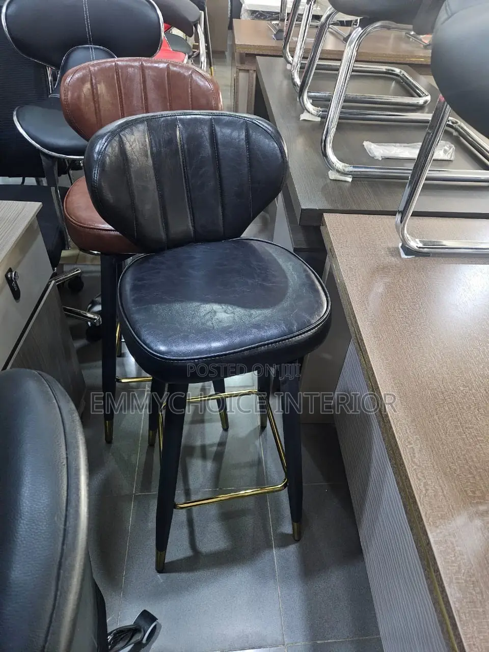 Modern Leather Bar Stool, Featuring Sleek Brown