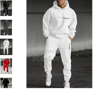 Men's Simple Letter-Printed Hooded Sweatshirt and Jogger Set