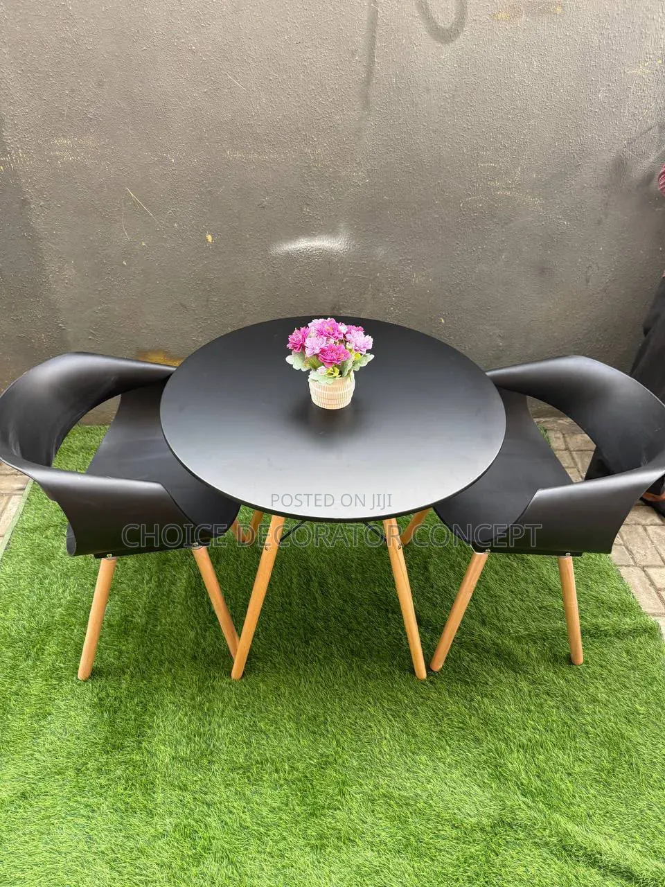 Modern 3-Piece Dining Set – Black Round Table 2 Chairs
