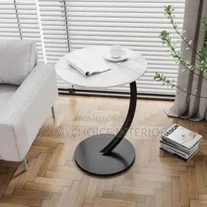 Modern C-Shaped Round Side Table , White