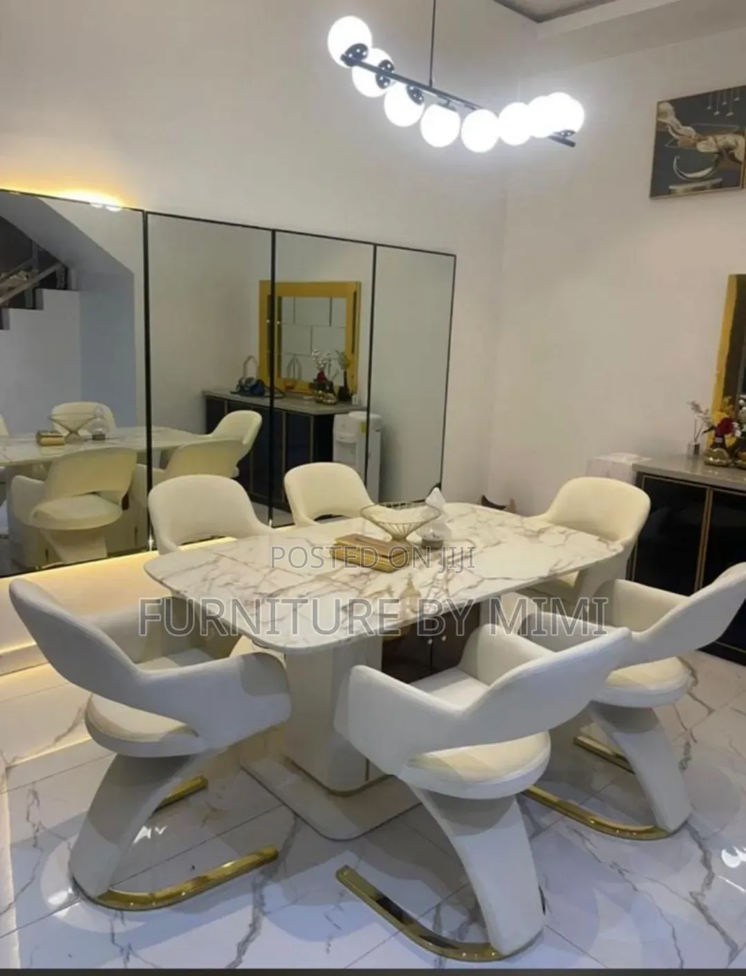 Luxurious 6-Seater Modern Black Marble Dining Table Set