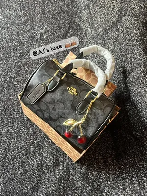 Black Brown C-Pattern Handbag With Cherry Charm