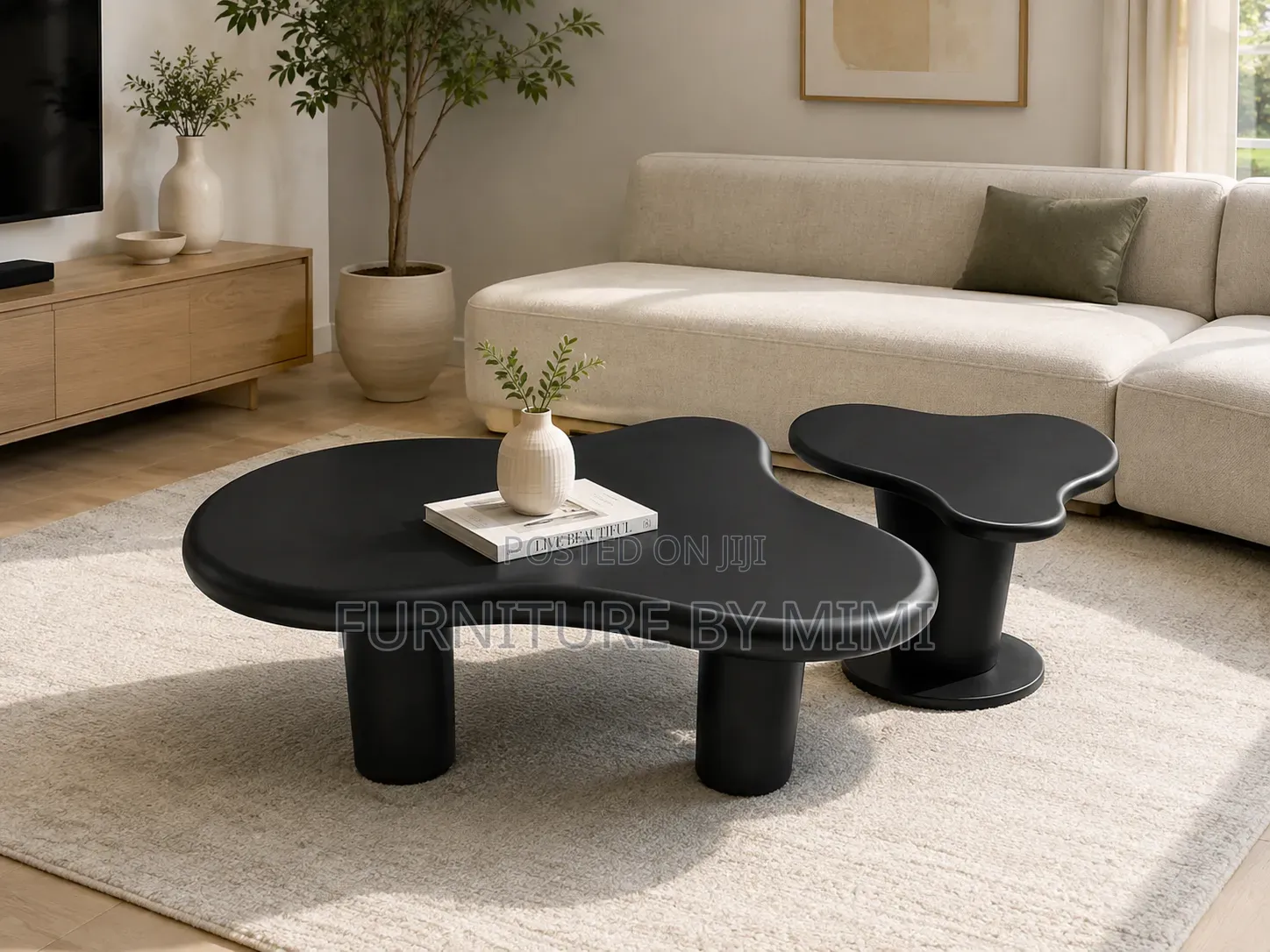 Modern Cloud Shaped Coffee Table Set With Side Stool/ Moon Table