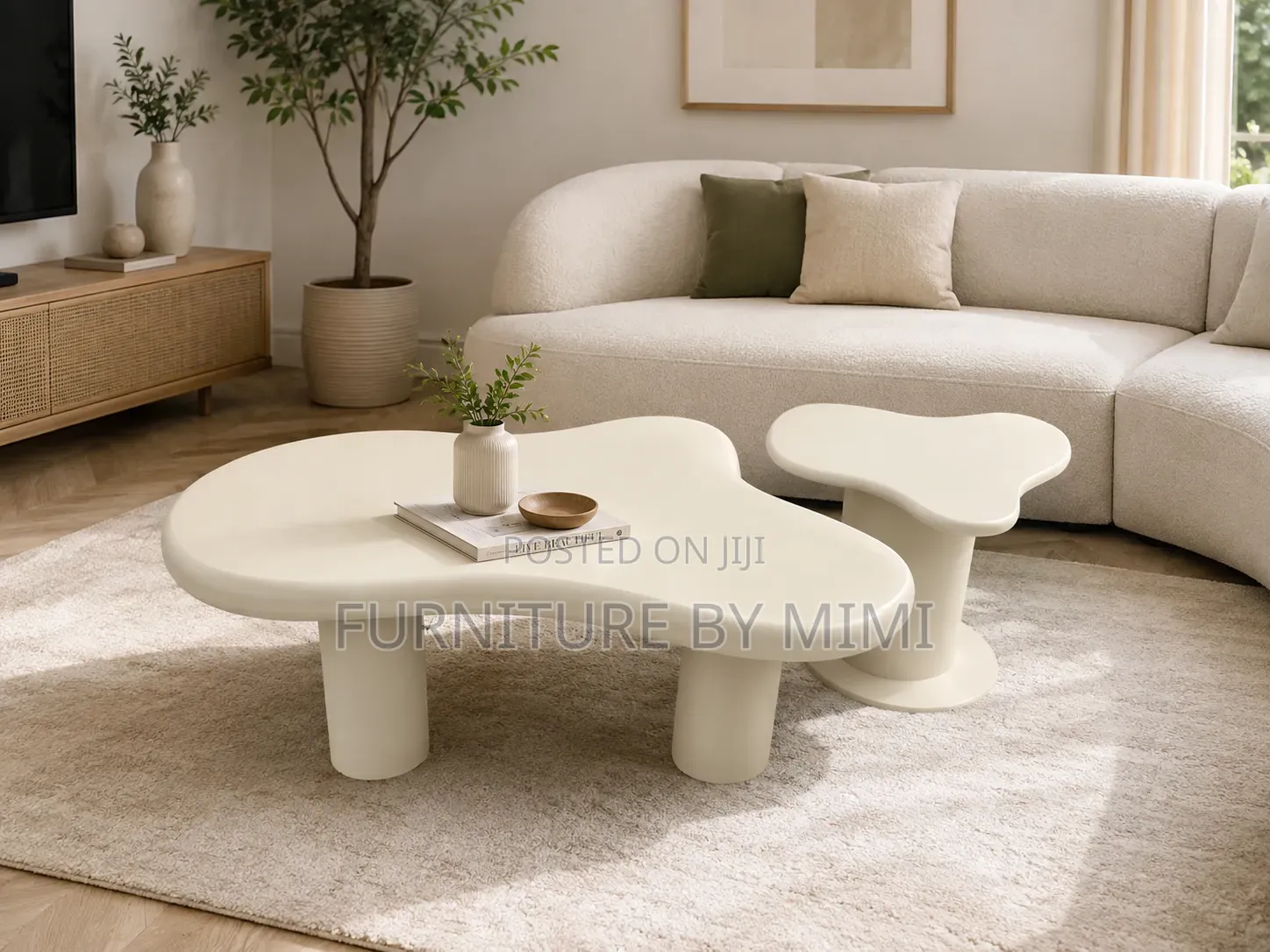 Modern Cloud Shaped Coffee Table Set With Side Stool/ Moon Table