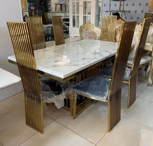 Gold Marble Top Dining Table Set 6 Seaters