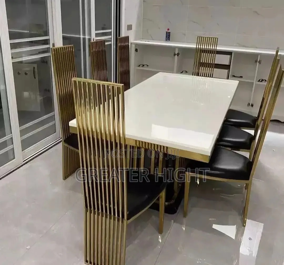 Gold Marble Top Dining Table Set 6 Seaters