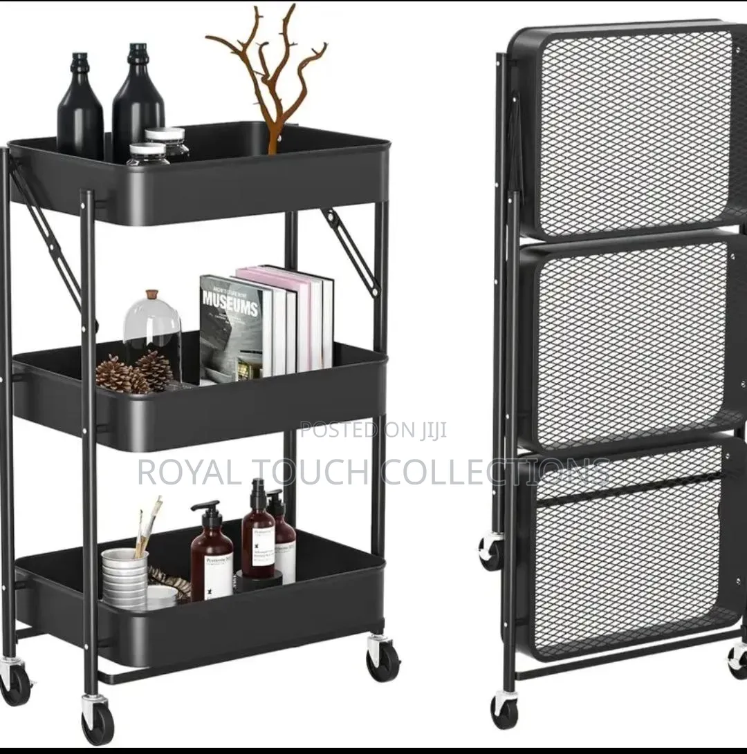 3-Tier Foldable Rolling Storage Rack – Space-Saving Easy to Move