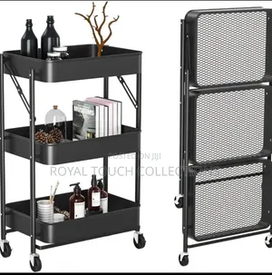 3-Tier Foldable Rolling Storage Rack – Space-Saving Easy to Move