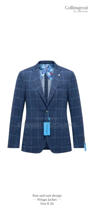 Premium Men's Pelago Jacket – Blue Check – Size 36R