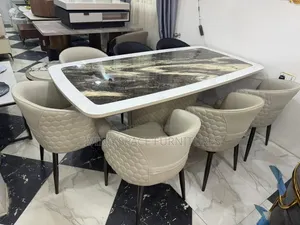 Executive Marble Dining Table With 8 Leather Chairs